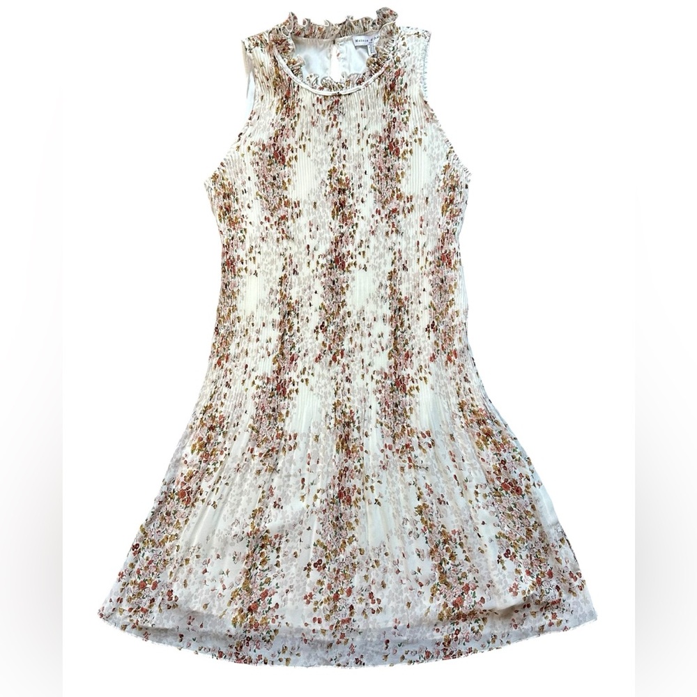 Maison d’Amélie Paris Floral Pleated Ruffle Neck Sleeveless Dress Women’s Small